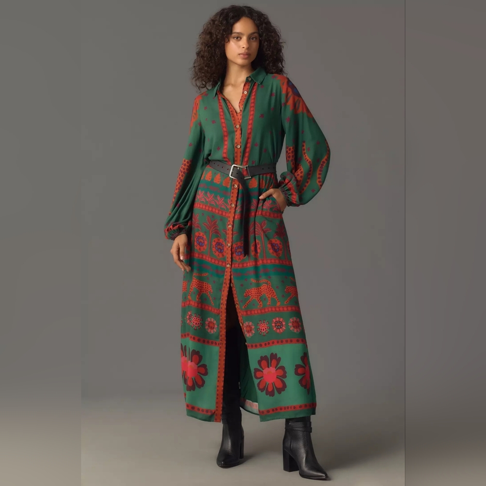 NWT FARM Rio Long-Sleeve Maxi Shirt Dress Medium